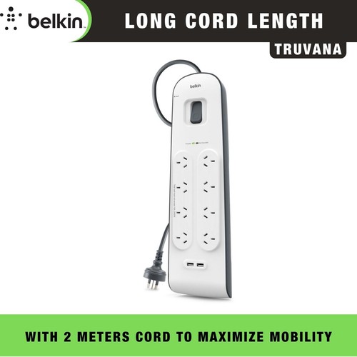 Belkin 8 Way Outlet Surge Protector 2M Power Board Economy 2.4A USBx2 - Picture 5 of 12