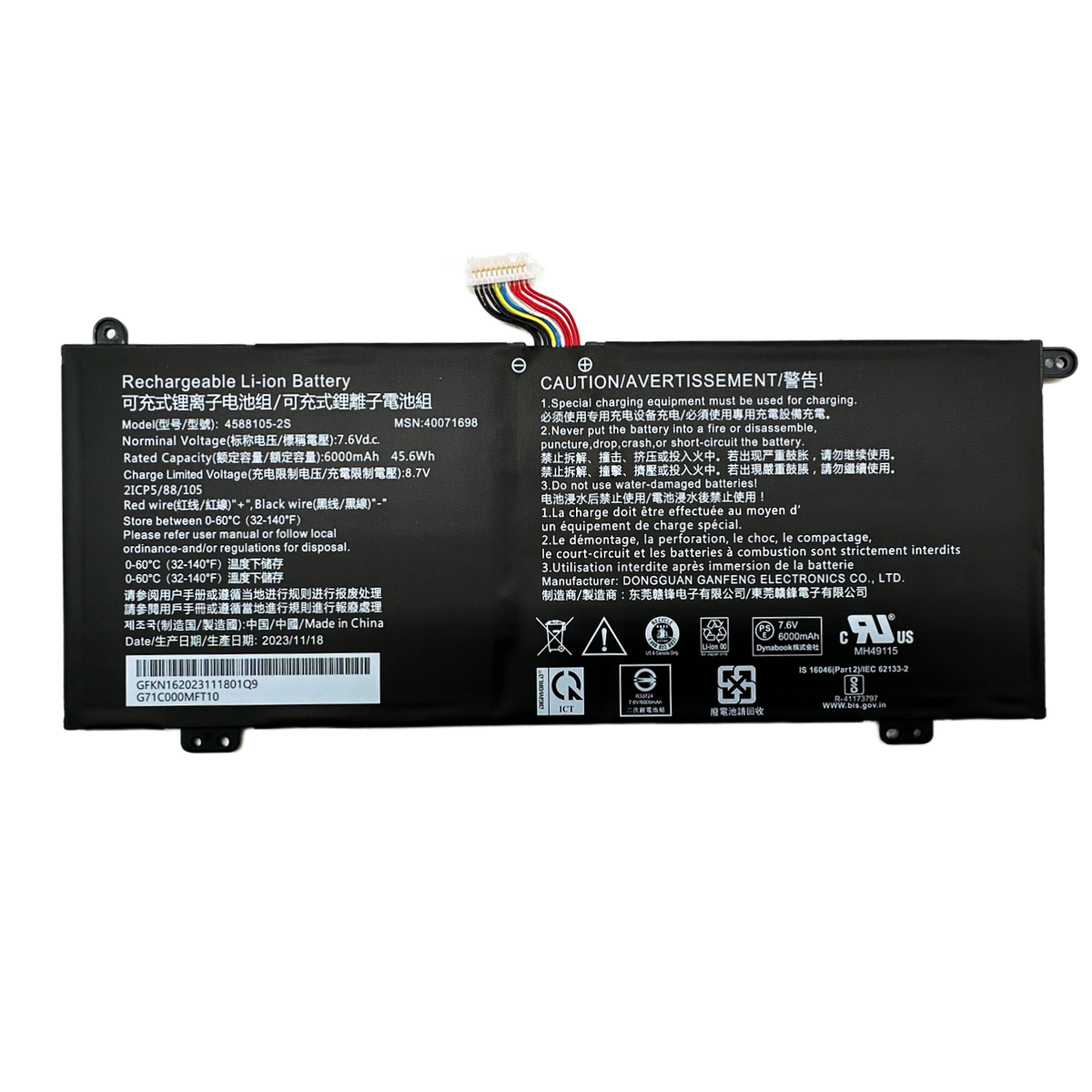 Batteria Per Laptop Dynabook Satellite Pro C50, C40 - 45.6Wh, 7.6V, Modello 4588105-2S, Garanzia 12 Mesi