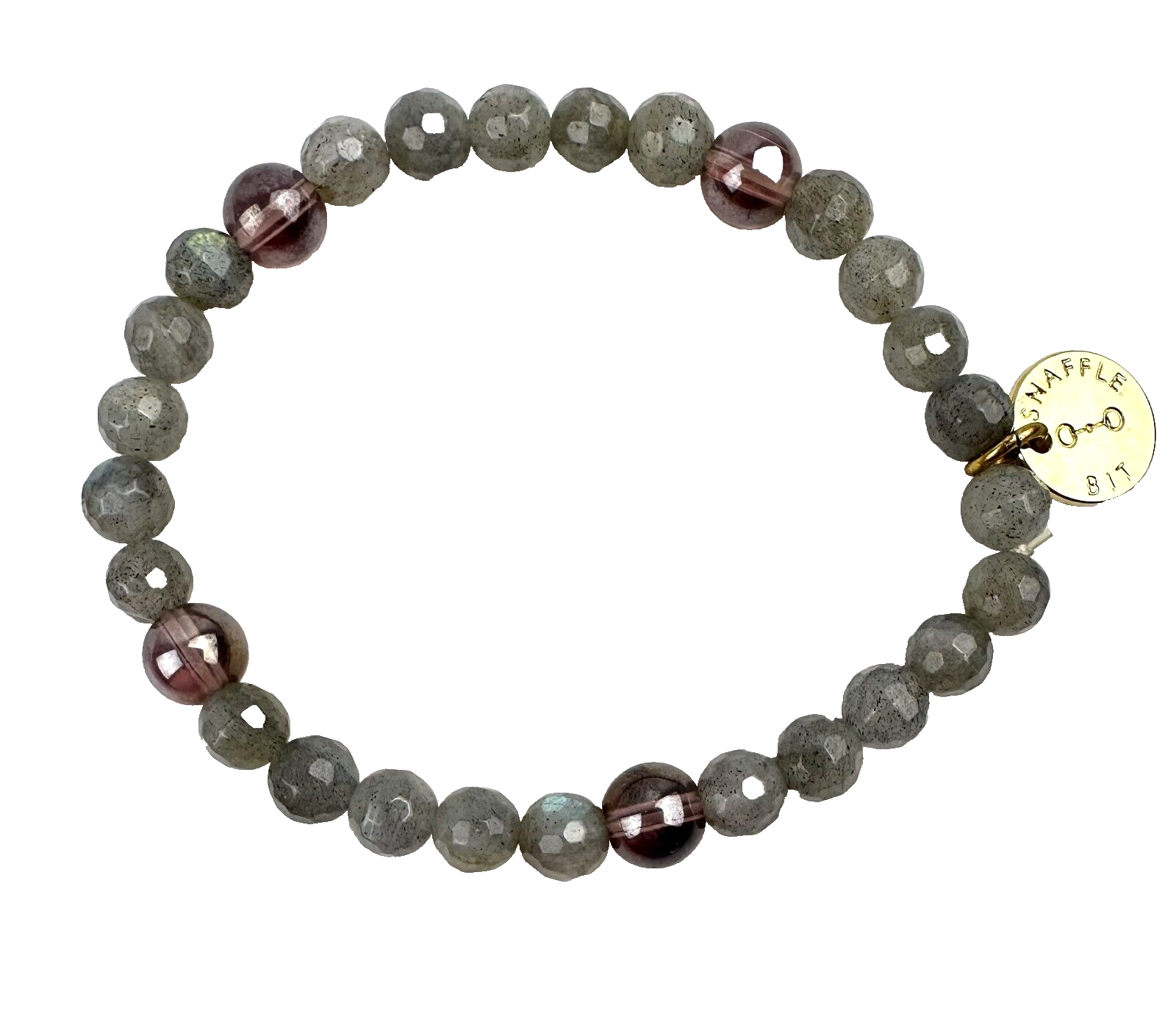 "Snaffle Bit Gemstone 8\" Bracelet Earth Tone w/ 4 Red Gemstones with Name Tag"