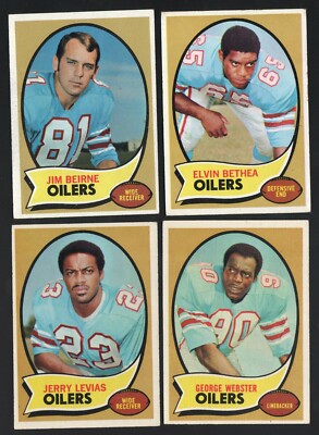 Lot of 4 1970 Topps Football Houston Oilers Beirne  Bethea Levias Webster 