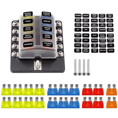 10-Way Fuse Box Fuse Block Holder Fuse LED Light Indication Protection Cover for Vehicle Car Boat Marine 10-Way Fuse Box Fuse Block Holder Fuse LED Light Indication Protection Cover for Vehicle Car Boat Marine