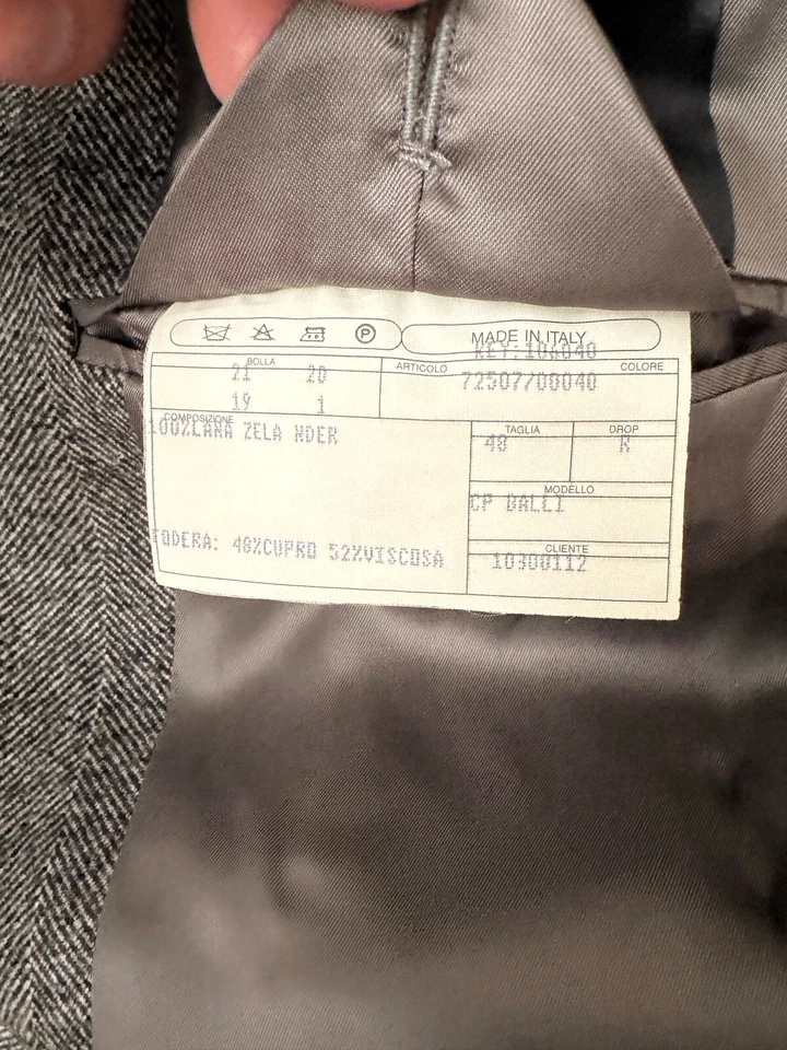 $4900 Isaia Napoli Men’s 100% Wool Luxury Herringbone Overcoat Grey US38R IT48 - Image 3 of 4