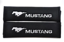 2 pcs (1 PAIR) Ford Mustang Embroidery Seat Belt Cover Pads (White on Black pads