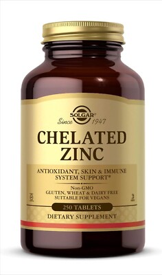 Solgar Chelated Zinc 250 Tablets Antioxident, Skin and Immune System Support