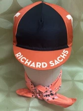RICHARD SACHS Cycling Cap Hat ORANGE BLACK Wicking Poly ZERO MILES Ships Free