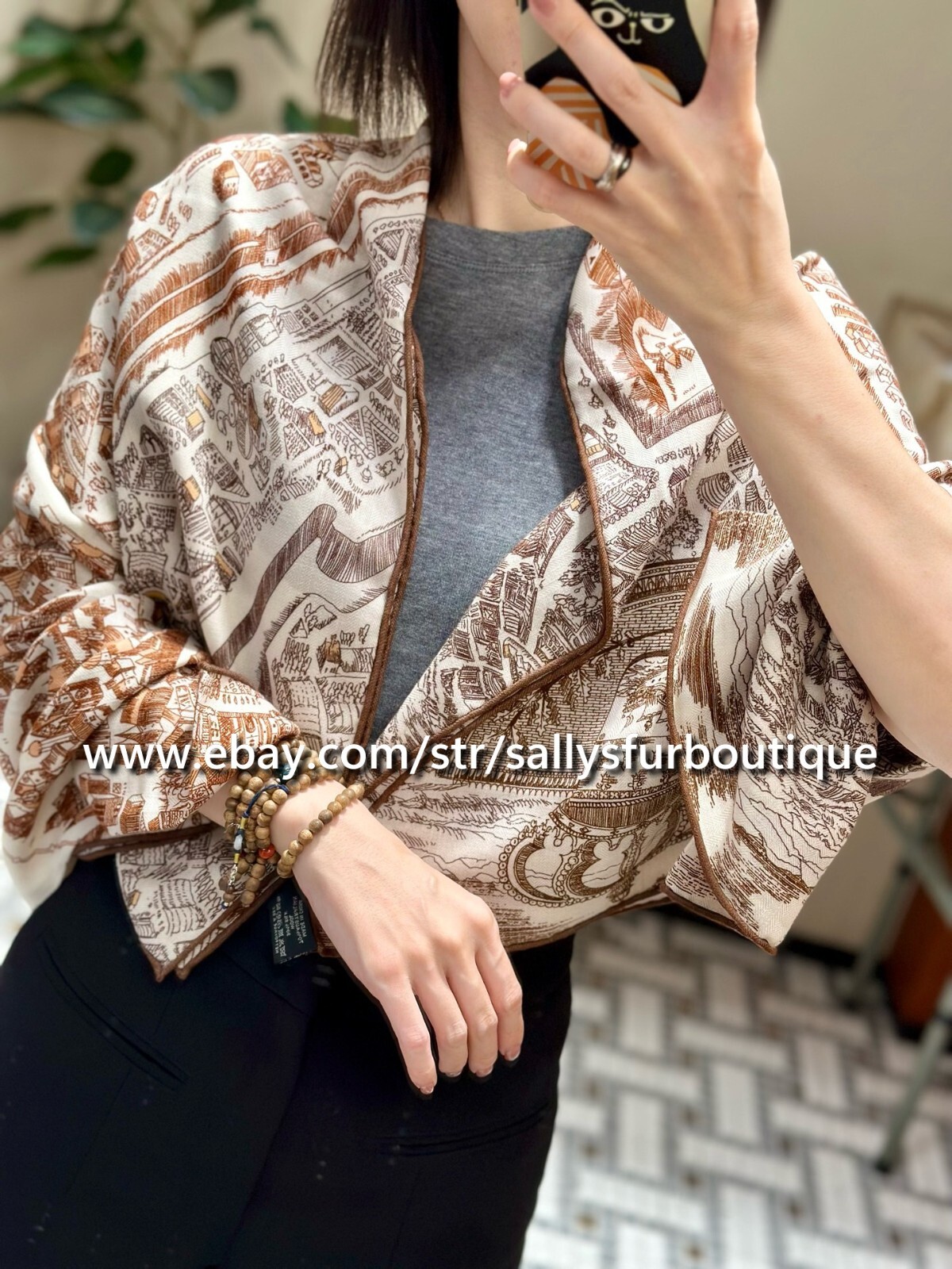 Sallys 70% Cashmere 30% Silk Double Face Horse Print Wrap Scarf 53 Inch Shawl