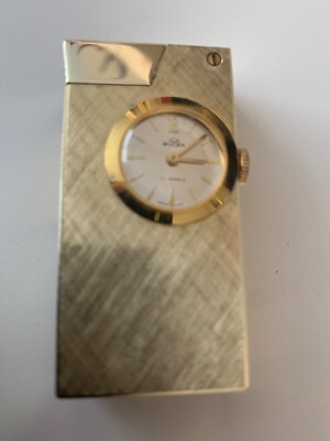 cigarette lighter clock Buler Flint Lighter Watch Clock Swiss Made Gold Tone Vintage