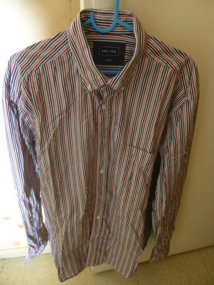 Chemise à Rayures Eden Park Manches longues Bleu et Rouge Taille XL - Photo 1/4