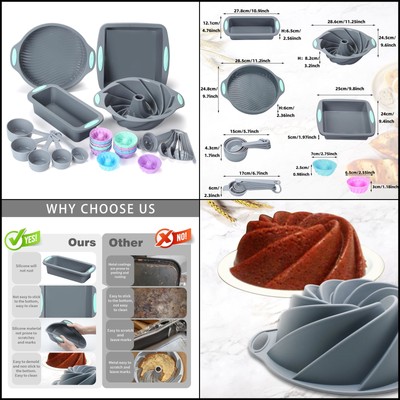 To Encounter 45 Pieces Silicone Bakeware Set, Heat Resistant Silicone Baking For