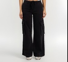 RSQ Womens Black Y2K Skate Rave Wide Leg Baggy Cargo Pants Jeans