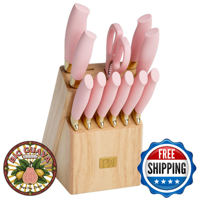 Paris Hilton 12-Piece Knife Set with Block, High-Carbon Stainless Steel Cutlery,