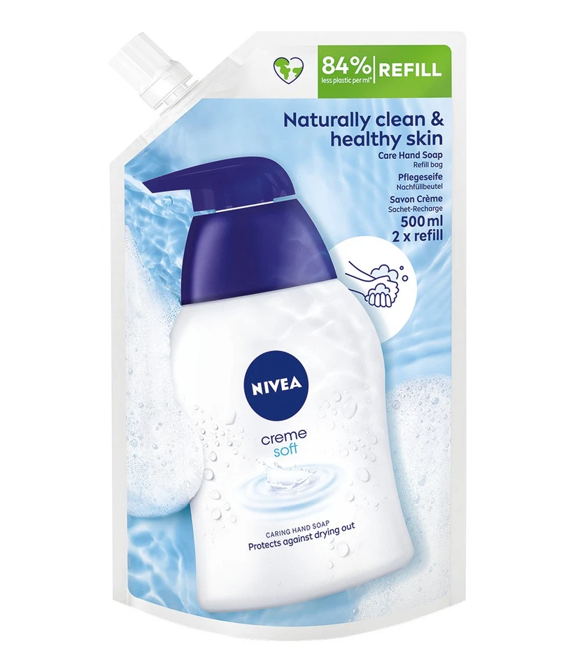 NIVEA Flüssigseife Creme Soft Handwäsche Handseife Nachfüllbeutel 4 x 500 ml - Bild 2 von 3