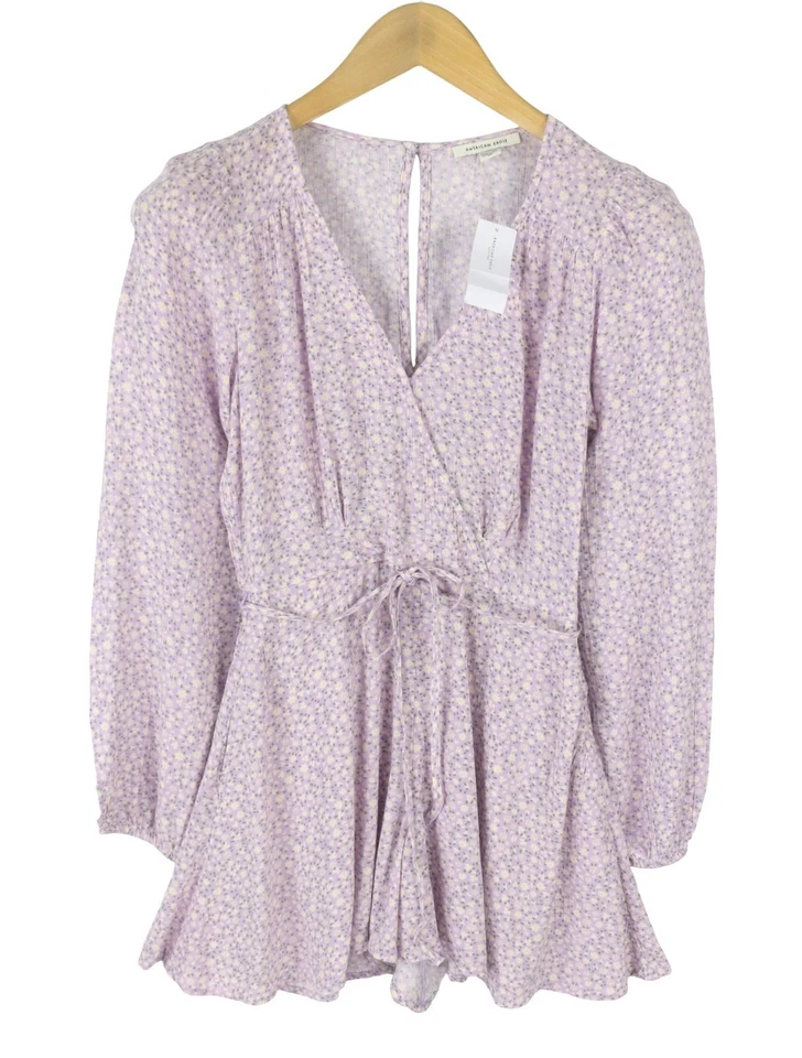 American Eagle Outfitters Damen Romper XS Lila Floral Print V-Ausschnitt Langarm - Bild 4 von 4