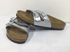 Birkenstock Women’s Sz 7 EU 38 Narrow Ibiza Silver Double Strap Sandals Y23-480