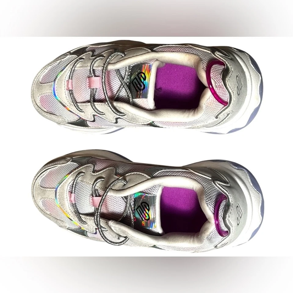 Justice Shimmer No Tie Athletic White Sneakers Size 3 Back To School Athleisure - Image 3 of 4