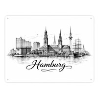 Skyline Hamburg Stadtsilhouette Metallschild XXL In 28X38 Cm