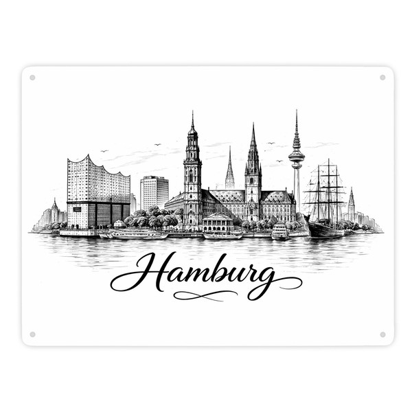 Skyline Hamburg Stadtsilhouette Metallschild XXL In 28X38 Cm-image
