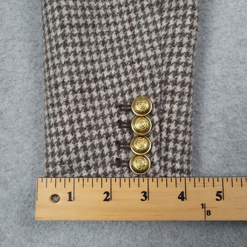 J Crew Blazer Women 2 Beige Brown Houndstooth Wool Gold Button Suit Jacket - Picture 15 of 17