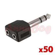 50PCS 6.35mm Stereo Plug to 2 x 3.5mm Mono Jack Audio Adapter Converter Splitter