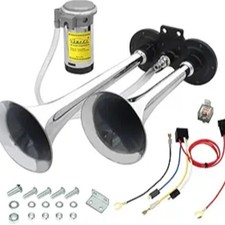 12V 150db Air Horn, Chrome Zinc Dual Trumpet Air Horn with Compressor for silver