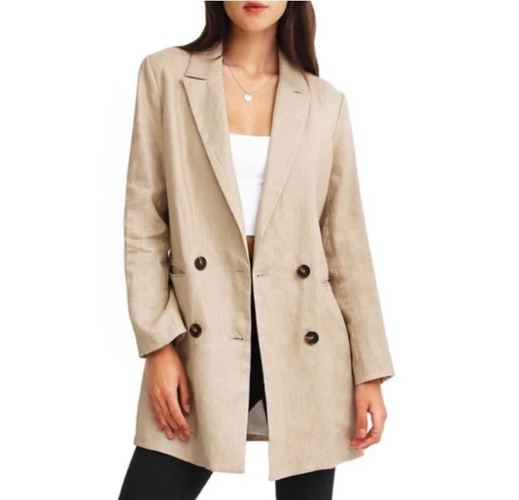 Belle & Bloom womens size M Princes Anna linen Blazer beige button solid pockets