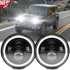 Pair 7" Inch Halo Angel Eyes LED headlight DRL Headlamp For Jeep Wrangler JK JL