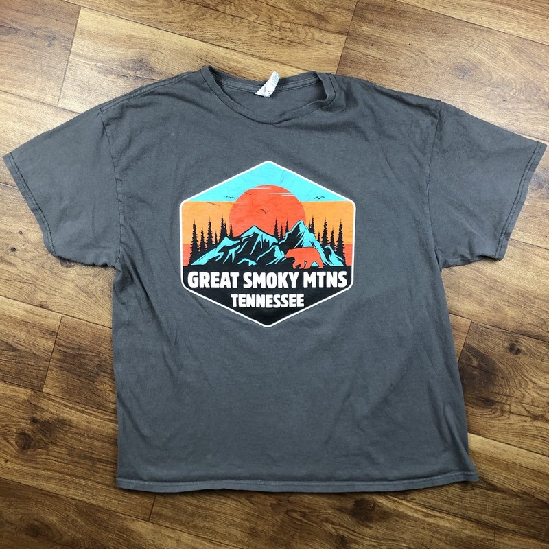 Delta Adult Sz XL Gray T Shirt Great Smoky Mtns Tennessee *FLAW *READ