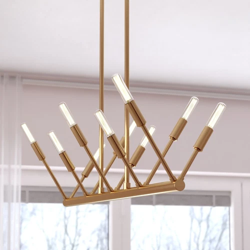 Warwick 32.25-In. W 10 Light Linear Chandelier Natural Brass - Picture 2 of 5