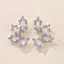 Luxury Leaf Marquise Zircon Bridal Earrings for Women White Shiny Crystal Elegan