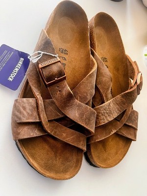 Birkenstock Lugano Leather Slide Sandals Brown Mens US 12 / EU 45 Germany Comfy