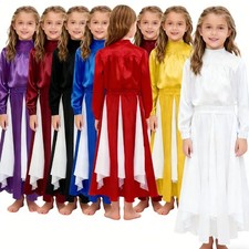 Girls Costume Dance Set Chiffon Panel Outfit With Skirt Back Invisible Zipper