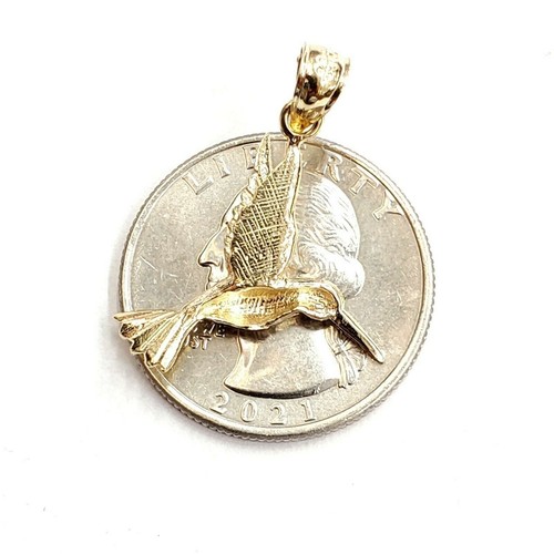 New 14k yellow Gold solid 3D Hummingbird Pendant charm gift fine jewelry 2g - Picture 9 of 12