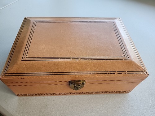Jewelry Box Lined Pink Peach Mele Vintage Compartments Trinket Organizer