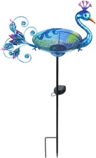 MUMTOP Outdoor Bird Bath Solar Birdbath Small Birdfeeder with Peacock Metal Stak