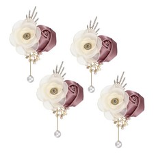Rose Boutonnieres for Men, 4Pcs Mens Boutonnieres Lapel Flower, Mauve