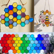 100 Pieces Hexagon Mosaic Tiles for Crafts Bulk, Iridescent Stained Glass Pie...