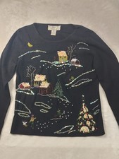 Lisa International Christmas Town Sweater In Black With Bead  Sequin Size S