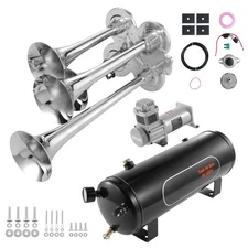 Uimoso Train Horns Kit 4 Trumpet Air Horn Kit 160psi Air Compressor 2.6 Gal Tank