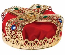 Red Gold Jewel Crown King Queen Royalty Fancy Dress Halloween Costume Accessory