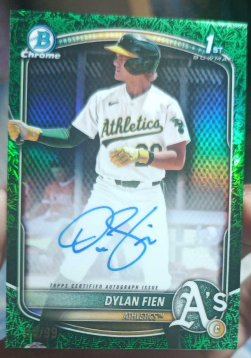 Dylan Fien 2025 Topps Bowman Chrome Baseball 66/99 Auto Green RC 1st #CPS-DF