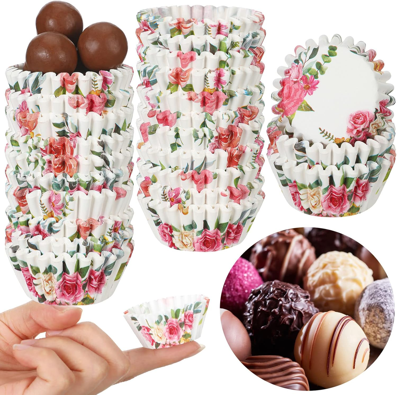 600Ct Pink Mini Cupcake Liners Floral Baking Wrappers Muffin Candy Cups-image