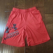 Under Armour HeatGear Youth Medium Red Training Gym Shorts Logo