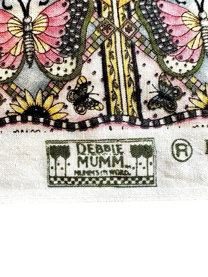 Debbie Mumm Ranas Borde Rayas Tela Mariposas Corazones Rosa Algodón Años 90 3 Yardas Foto 2 de 4