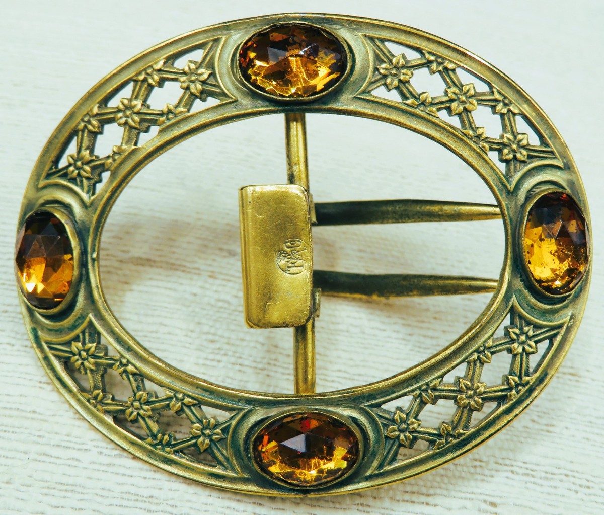 Antique Victorian Sash Pin/Brooch TOPAZ Glass 1800s E.A. BLISS Co STUNNING View 3