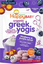 Happy Baby Organics Baby Snacks, Greek Yogis, Freeze Dried Yogurt Veggie Fruit