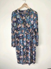 Joe Browns Women Midi Dress Size 18 Blue Floral Casual Long Sleeve Wrap Vneck