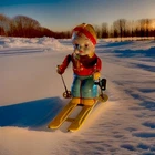 Vintage J. Chein Ski-Boy Tin Litho Wind-Up Toy with Box U.S.A.