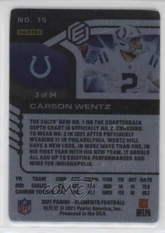 2021 Panini Elements Plutonium /94 Carson Wentz #75 - Image 2 of 2