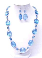 Aqua Blue Faceted Octagonal Acrylic Bead Necklace/Earrings Set
