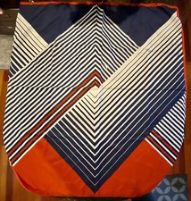 Vintage Leonardi Scarf Red Gray Striped Geometric 30"x30" Red White Blue